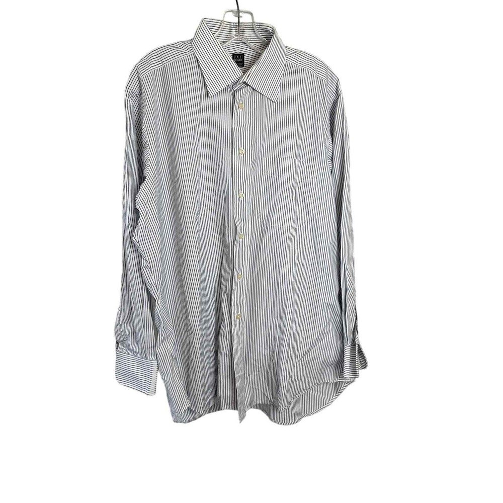 Ike Behar New York Mens‎ 16.5 34 Blue Striped Cotton Button Down Dress Shirt